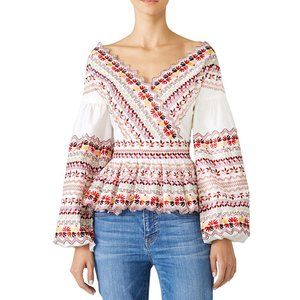 AMUR Embroidered Alma Top off shoulder colorful XS